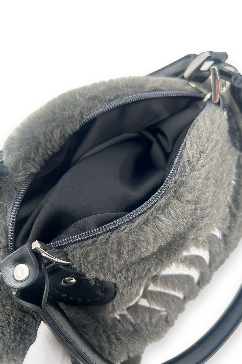 whimsical 3d grey plushie rat purse with interior lining