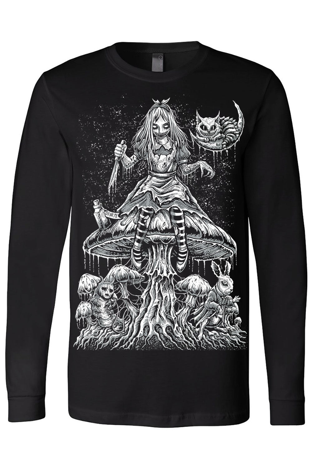 dark whimsical alice in wonderland long sleeve cotton t-shirt