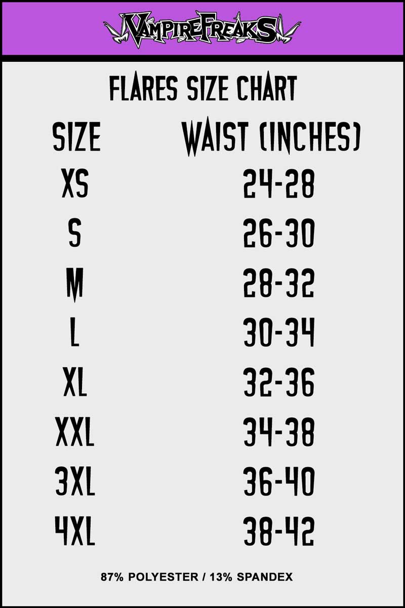 size chart for gothic flared pants