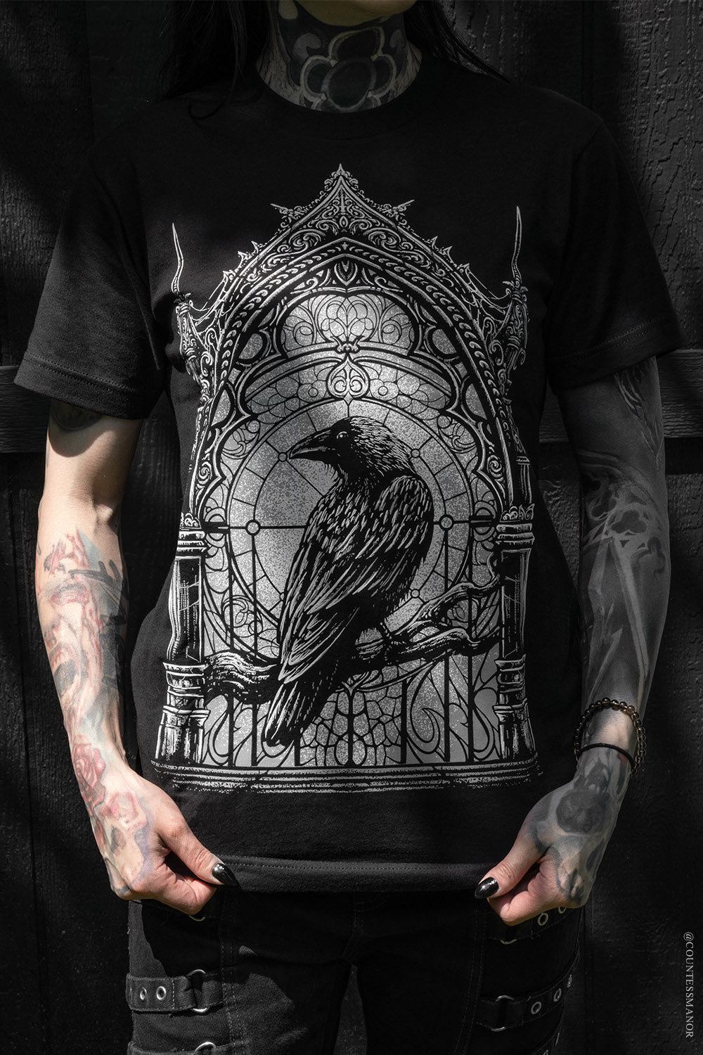 gothic cathedral crow raven t-shirt