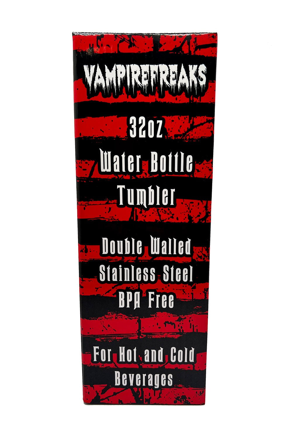 striped box holding a large gothic water bottle