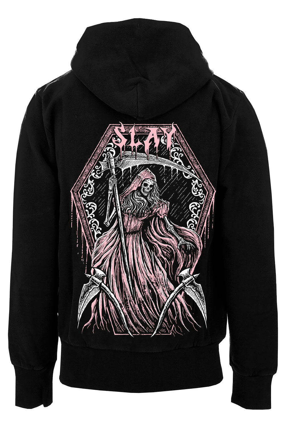 gothic female grim reaper in a dress hoodie
