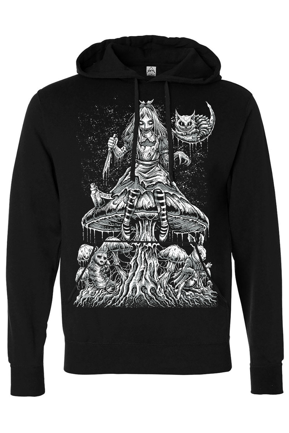 emo alice in wonderland, cheshire cat, and white rabbit hoodie