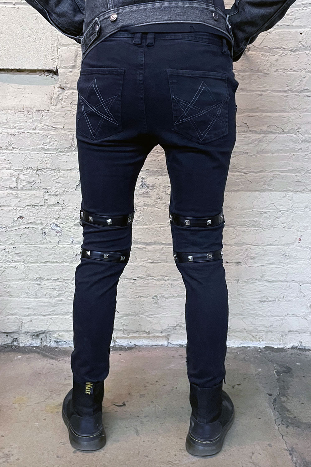 mens hexagon stiched pocket skinny jean goth pants