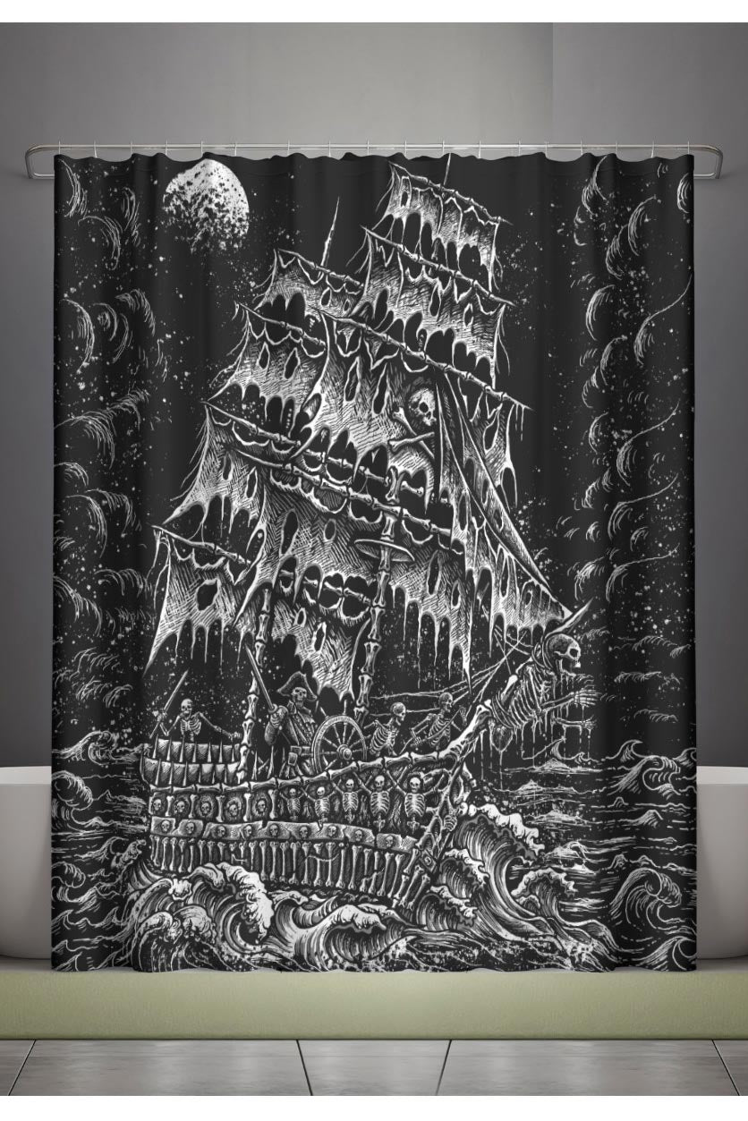 waterproof dark spooky pirate ship shower curtain