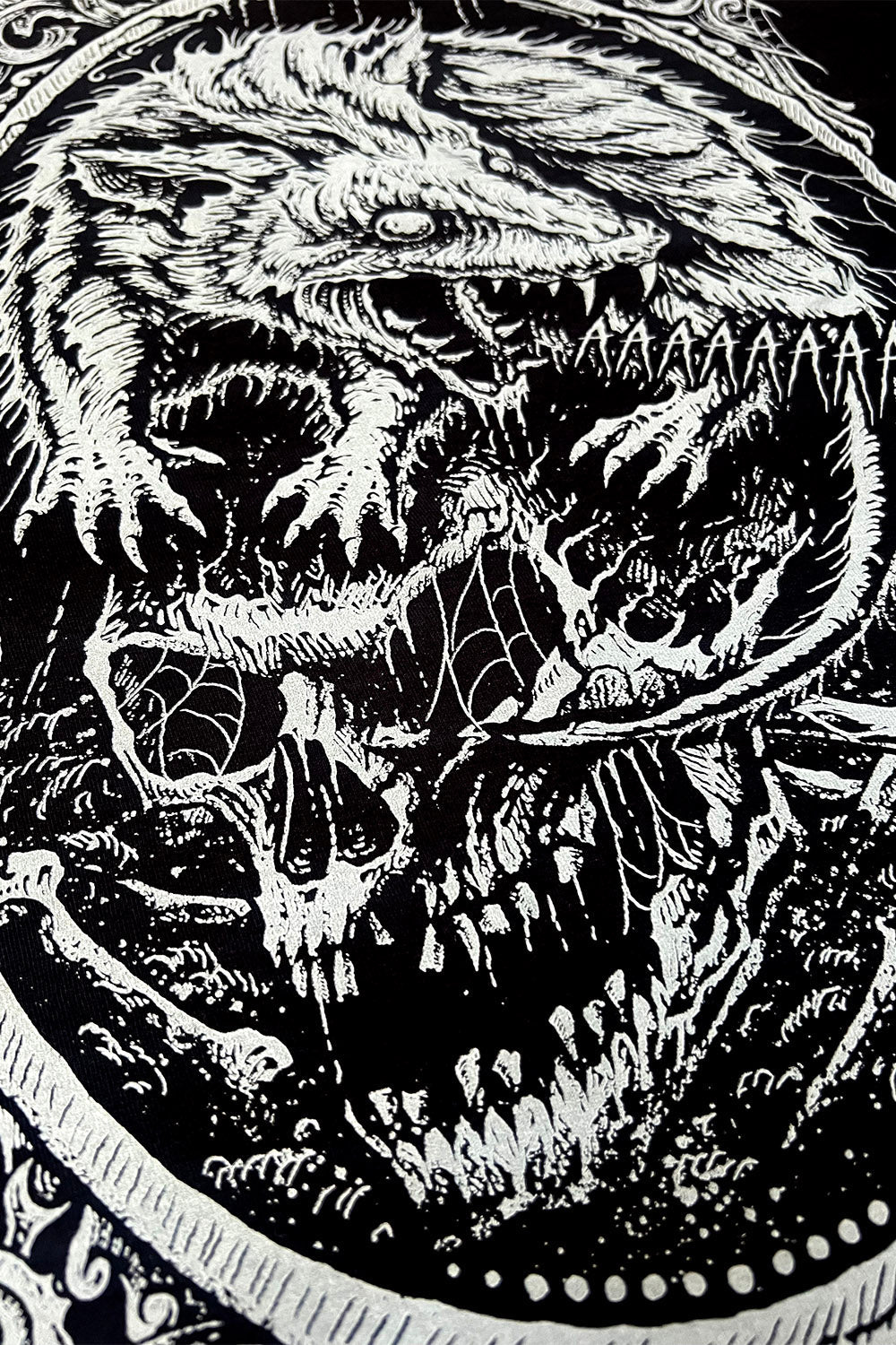 screaming possum on skull graphic t-shirt
