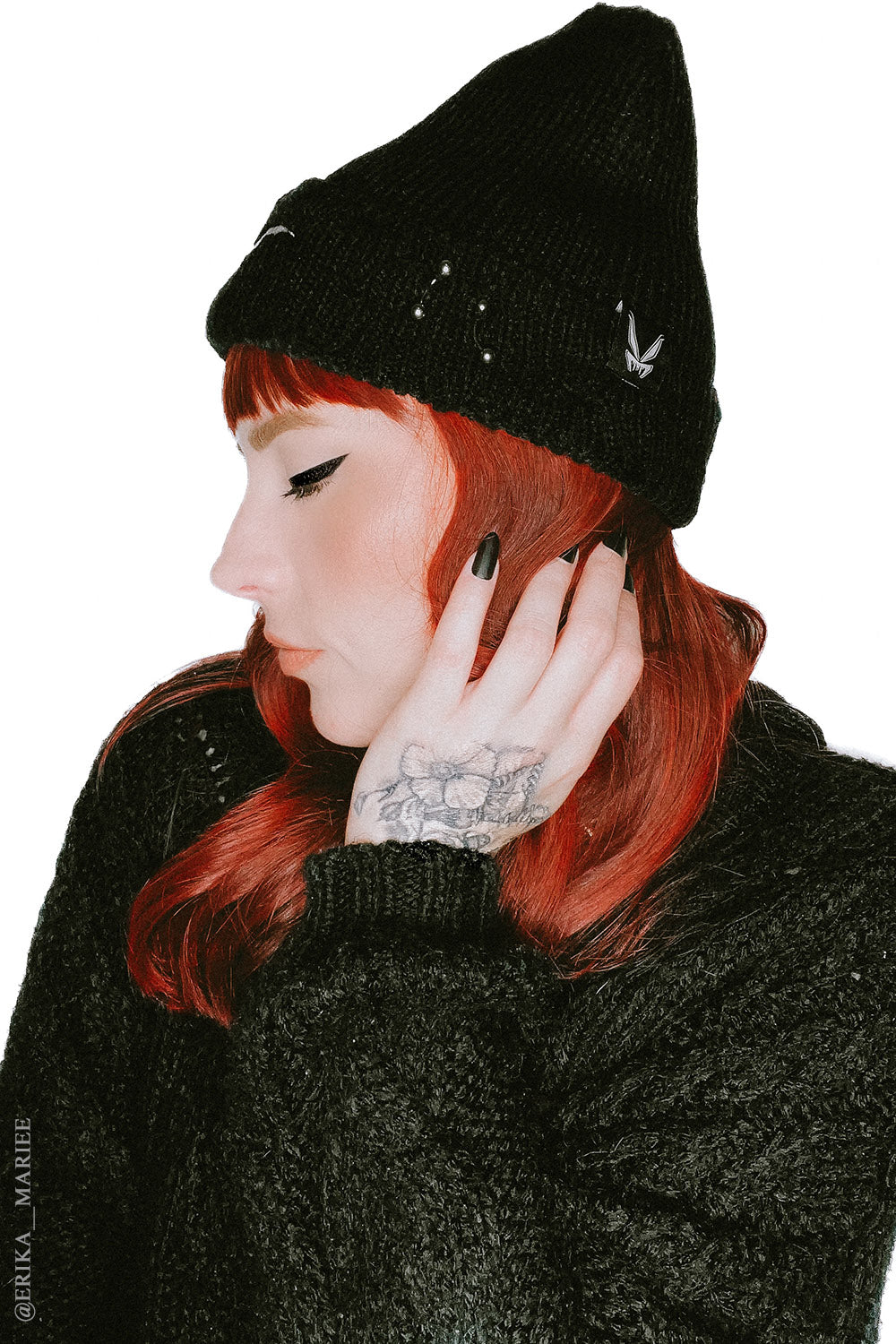 punk rock piercings embroidered bats beanie