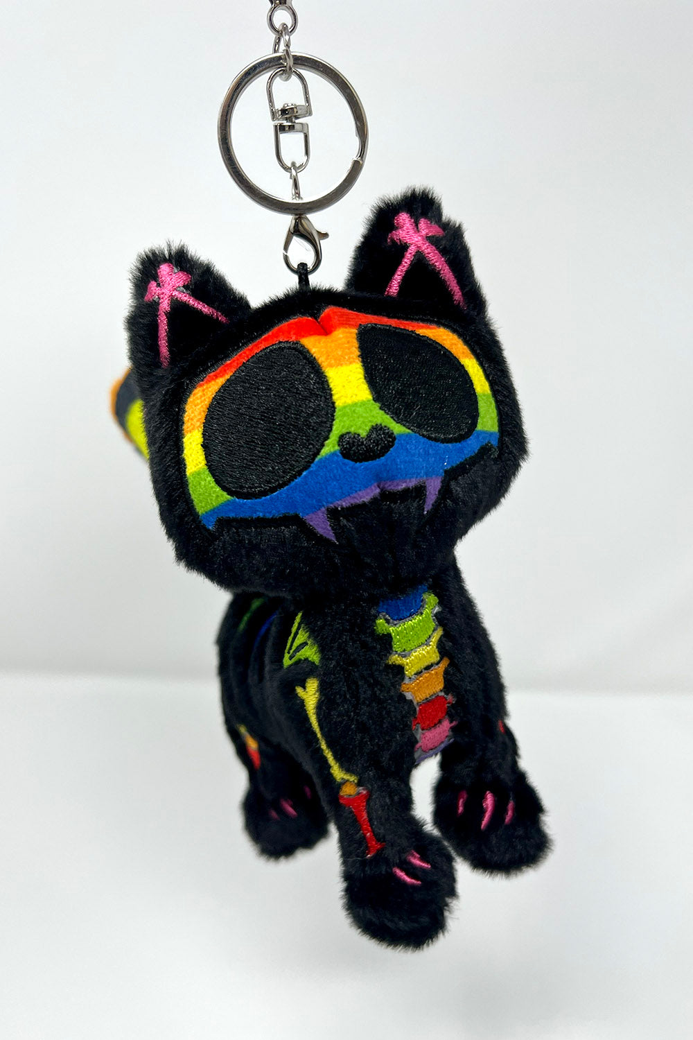stuffed animal rainbow skeleton cat plush keychain for adults