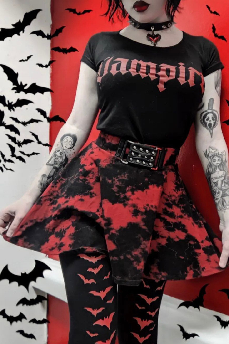Vampire Bat Leggings [Red Bats]