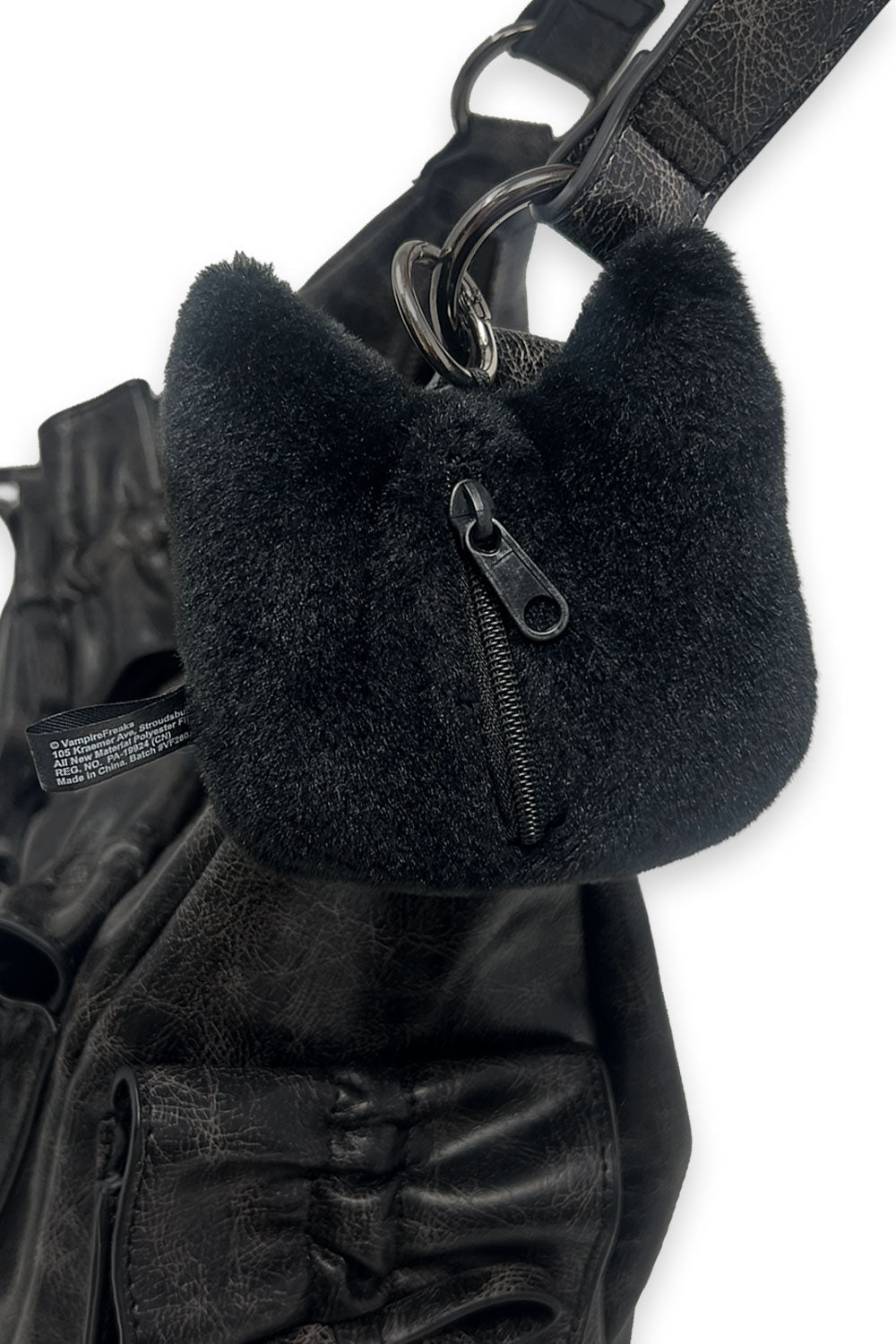 whimsigoth quirky novelty black skeleton plush toy bag charm with zipper coin purse on the back