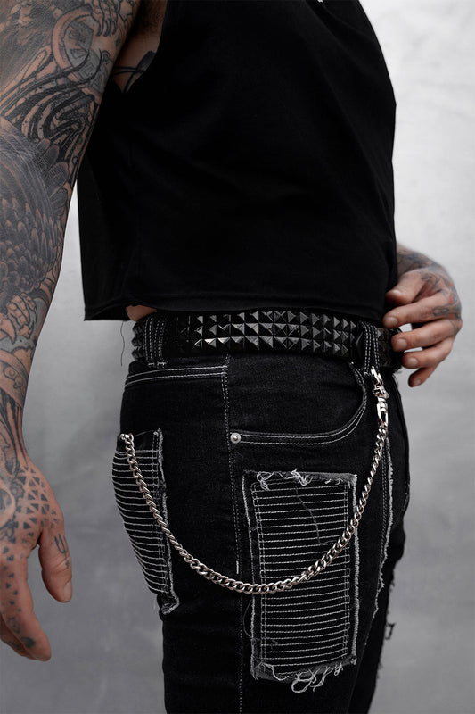 mens rocker authentic genuine real leather black pyramid studded belt