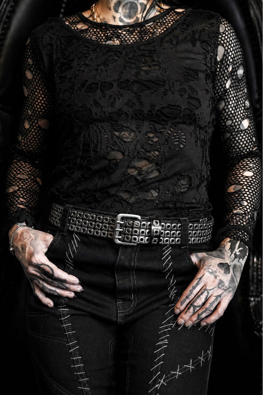 black mens and womens genuine leather studded belt