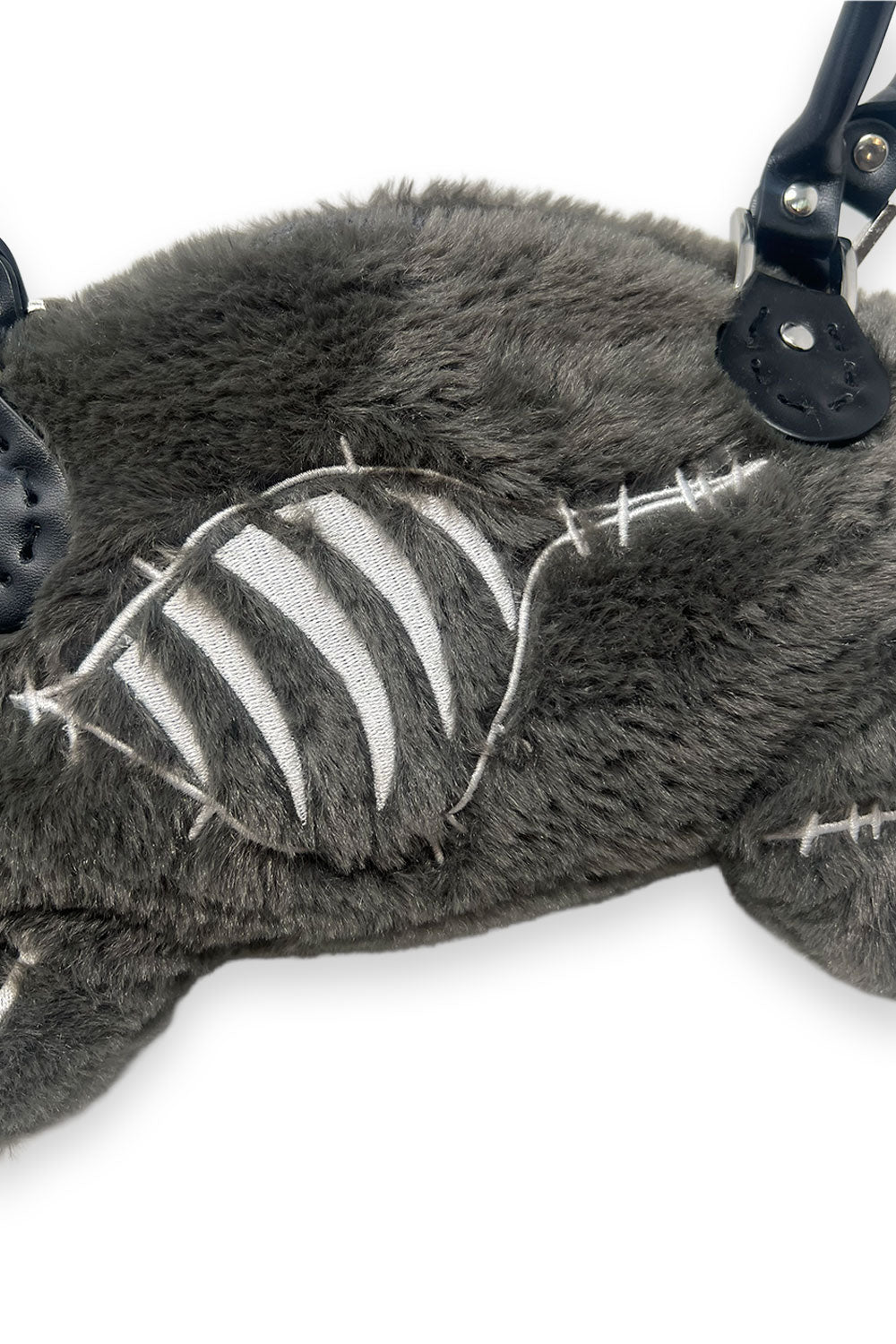 dark whimsical 3d grey plushie rat purse bag