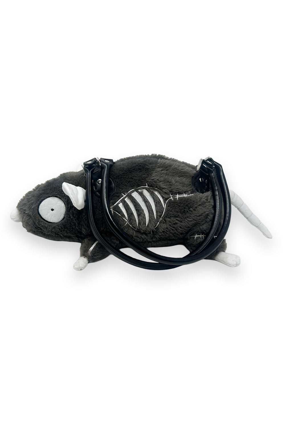 dark whimsical 3d grey plushie rat purse
