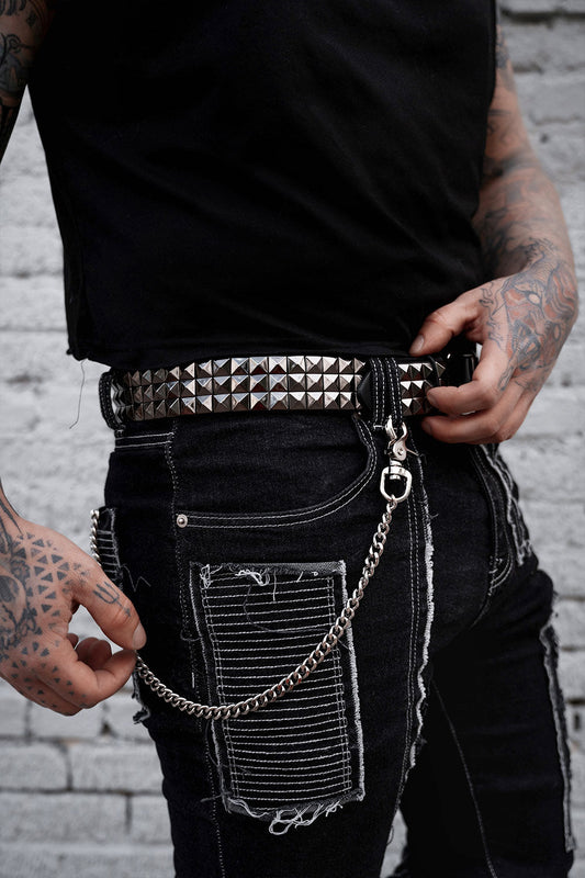 dark grey gunmetal grey studded belt