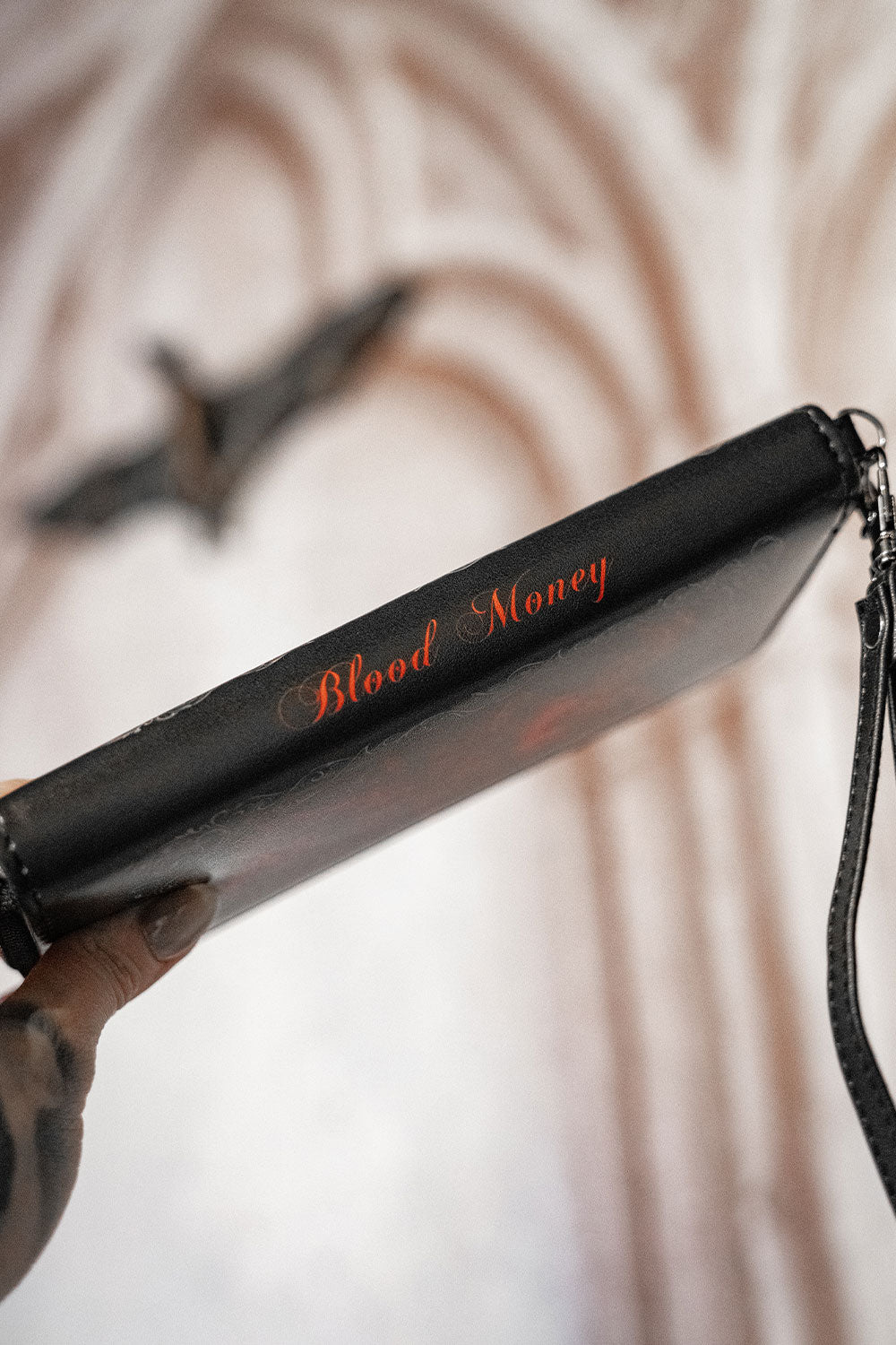 bat wallet with blood money spine