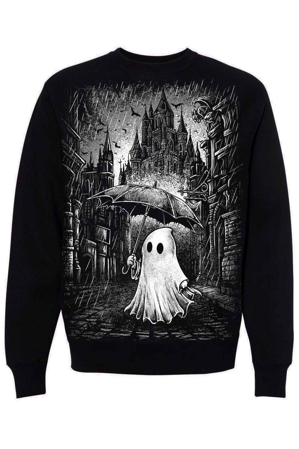 VampireFreaks cute rainy day ghost with umbrella graphic sweatshirt
