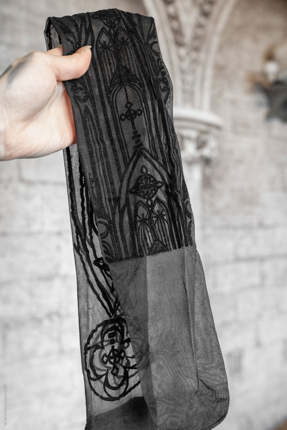 gothic flocked gothic cathedral thigh high tights