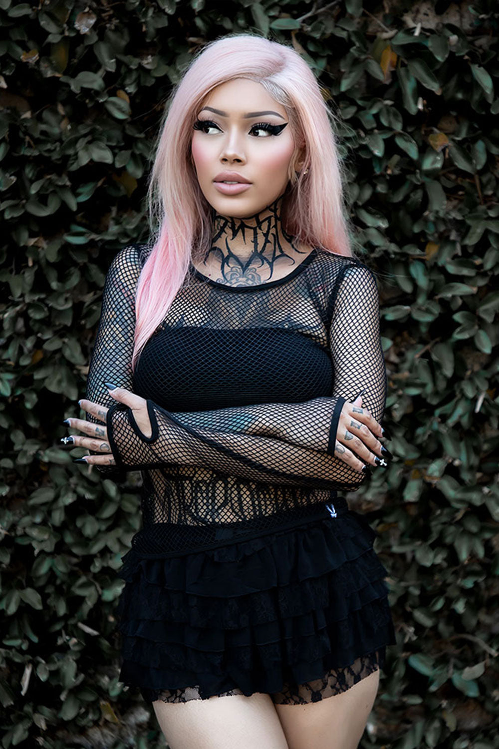 Emo fishnet top with long sleeves and thumb holes from VampireFreaks