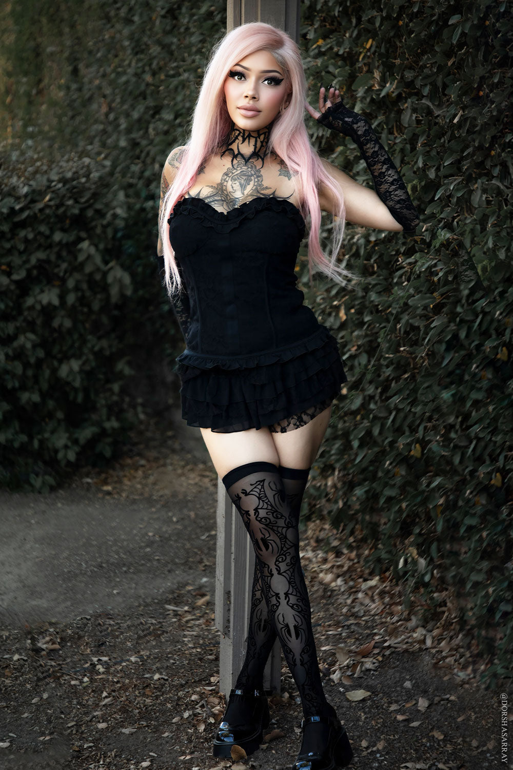 Goth spider lace thigh high stockings