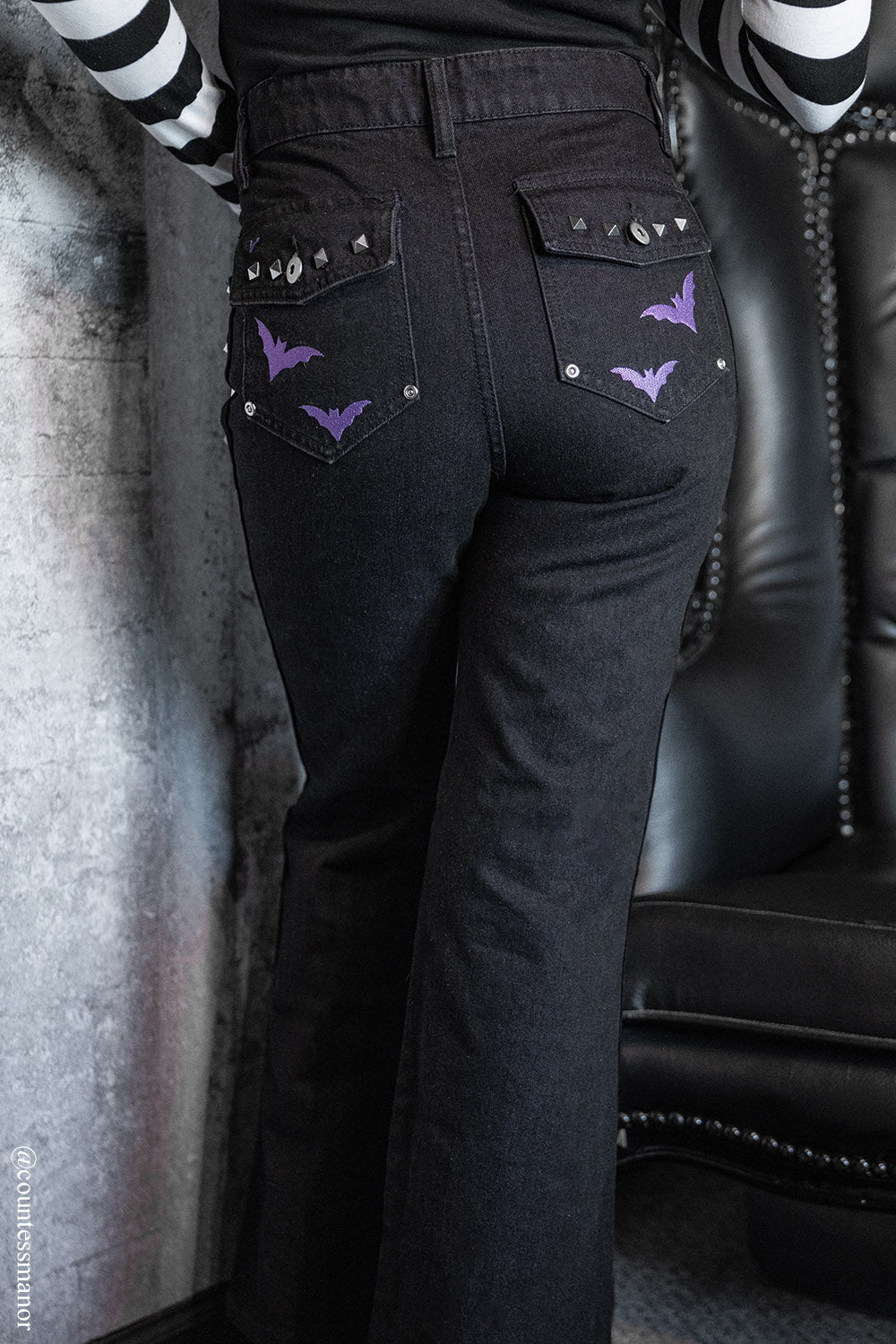 embroidered gothic studded pants with studded pockets