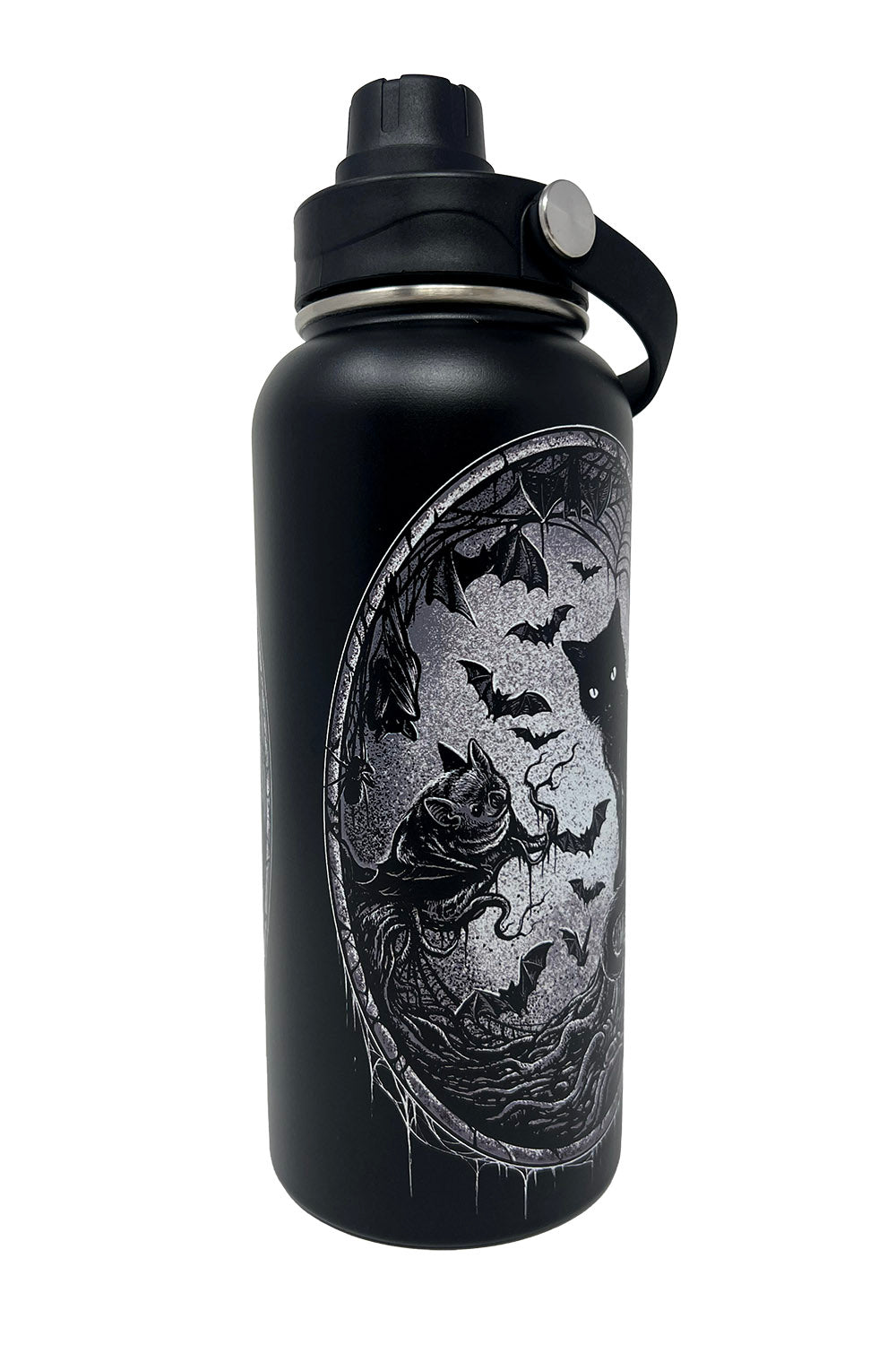 gothic stainless steel black cat and bat water bottle