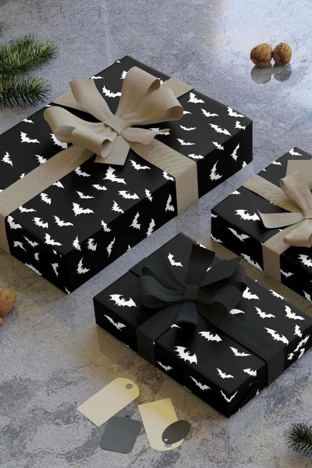 black and white bat wrapping paper