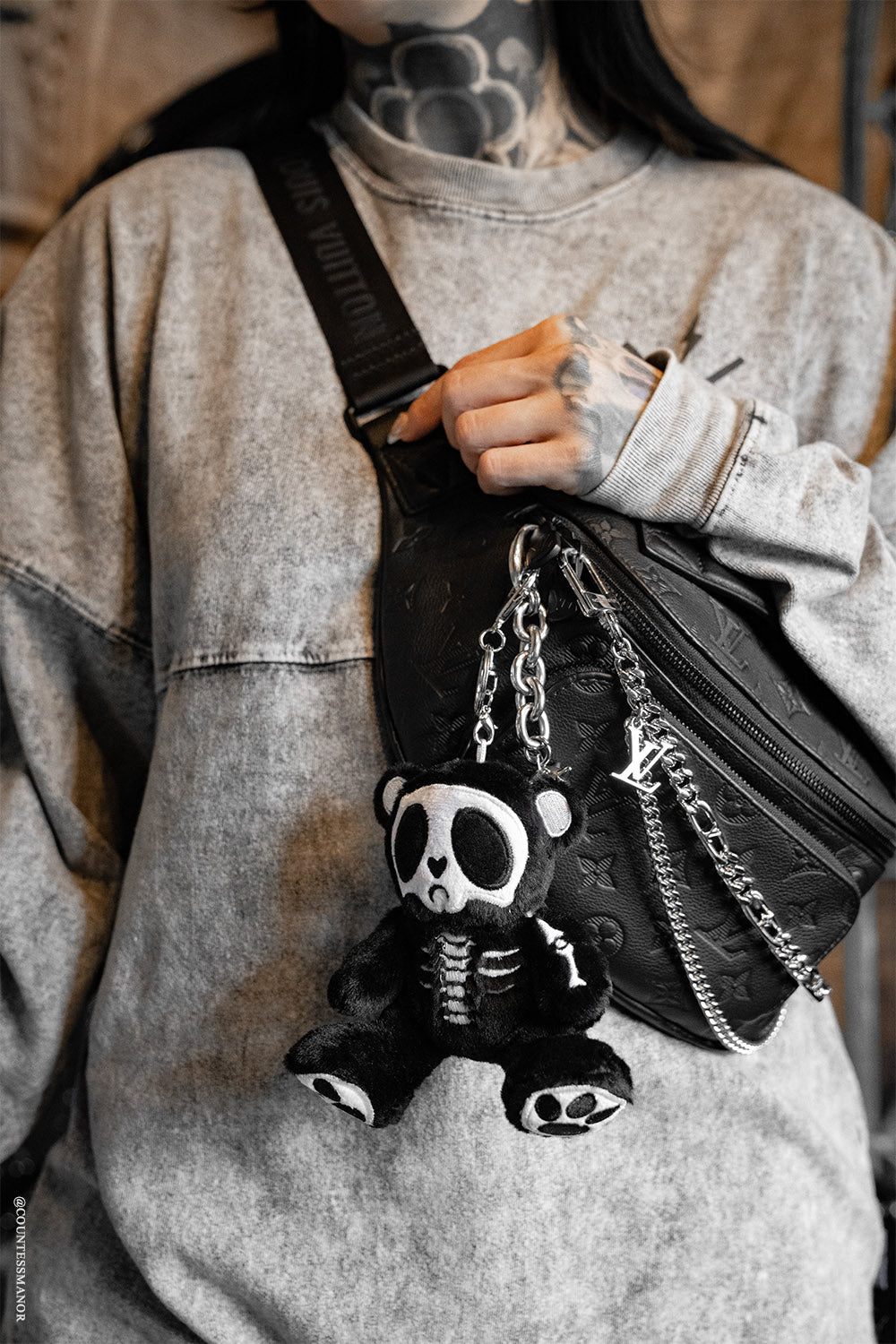 embroidered skeleton teddy bear plush keychain 