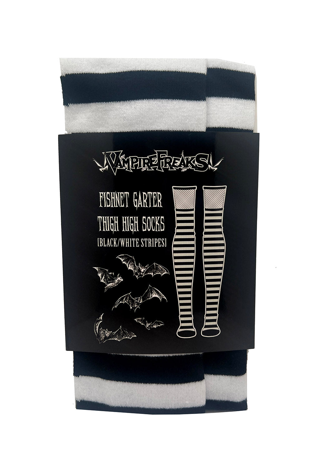 gothic stripe thigh high fishnet  socks in vampirefreaks packaging 