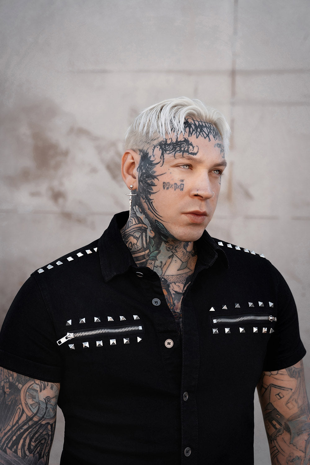 mens pyramid studded punk rock shirt