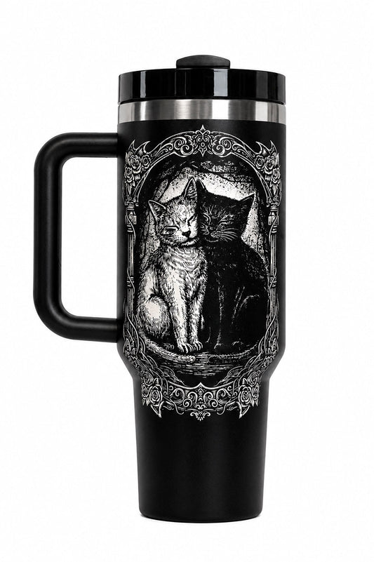 gothic cat drinking cup to go 