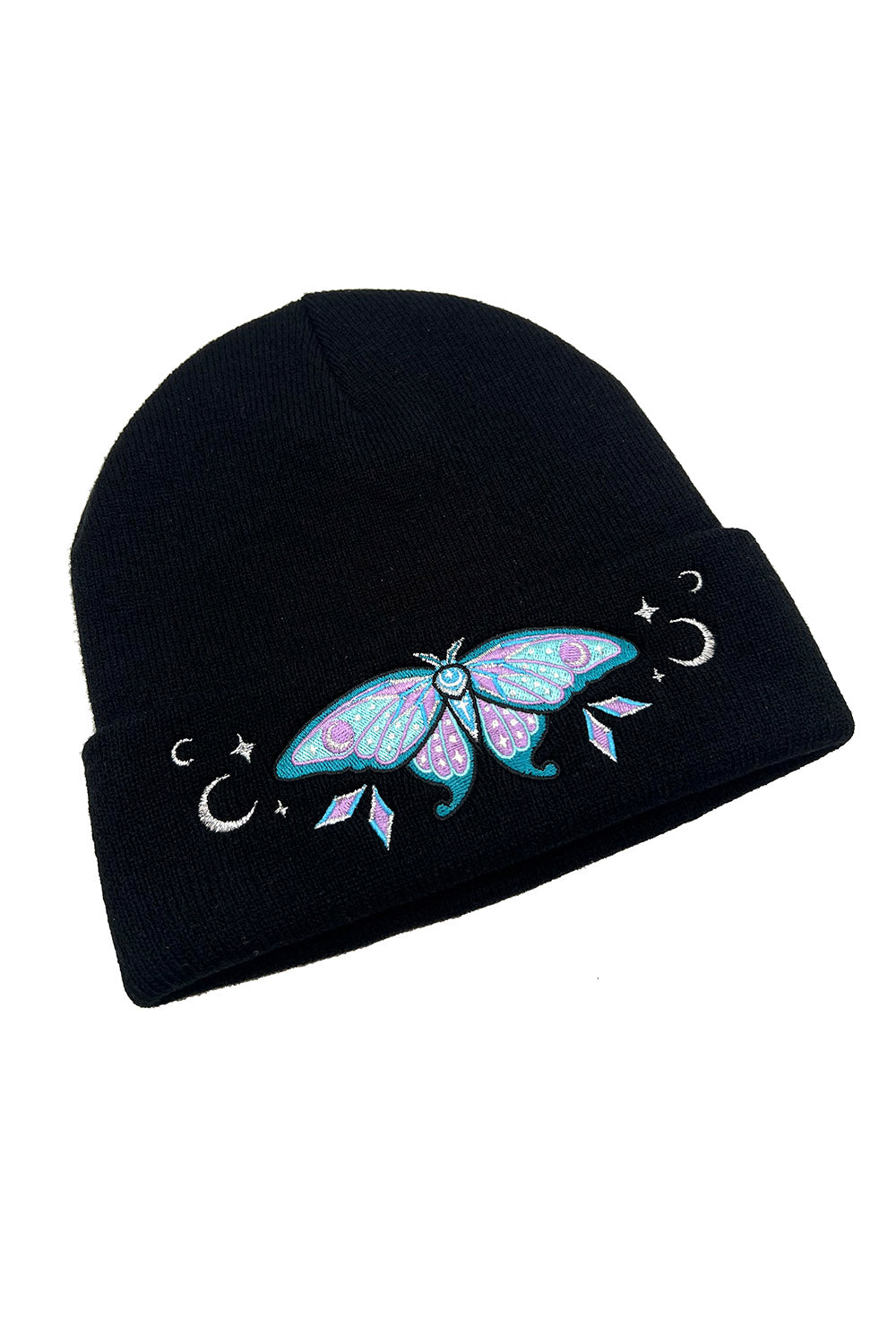 embroidered luna moth cottagecore witchy beanie hat 
