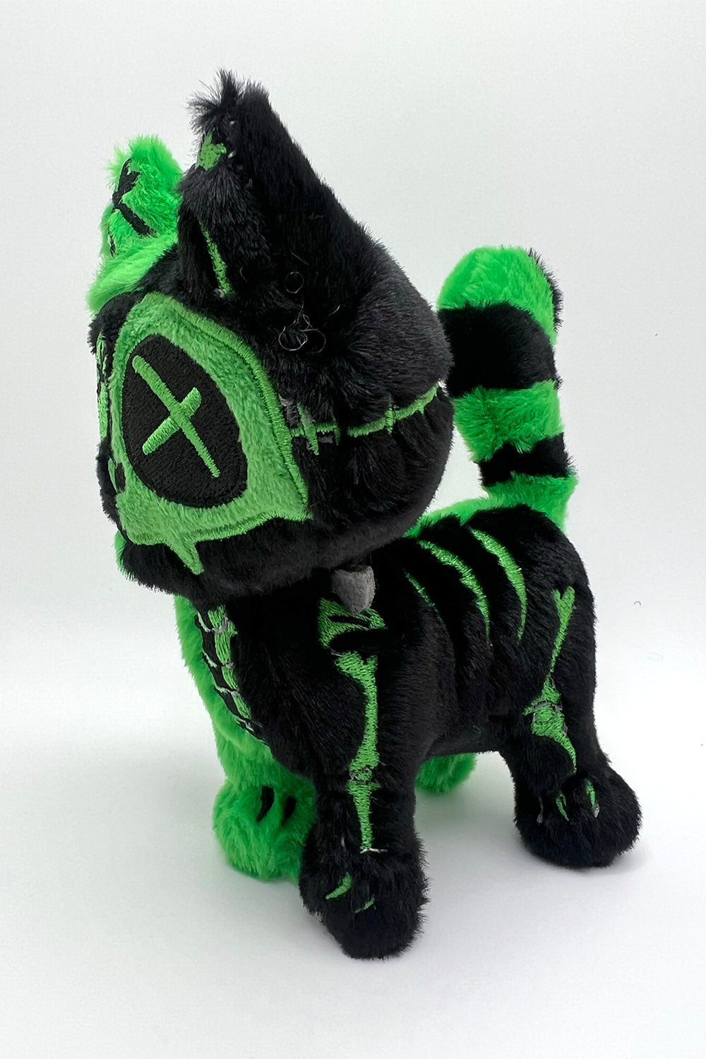 green and black monster frankenstein skeleton cat plush keychain 