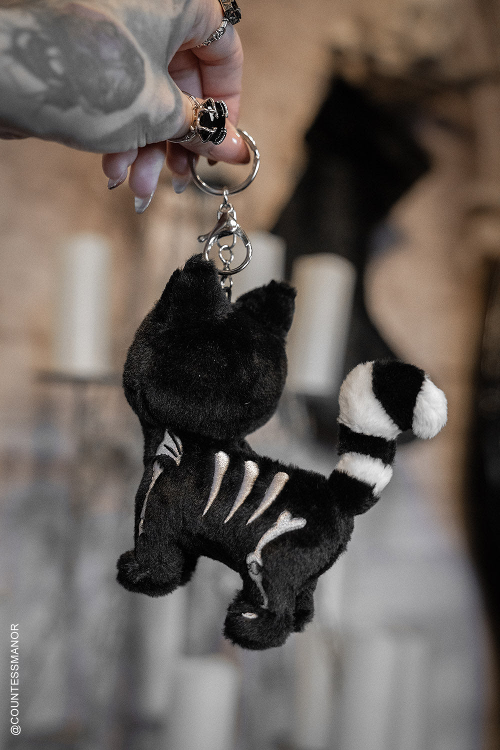 embroidered spooky cat plush keychain toy