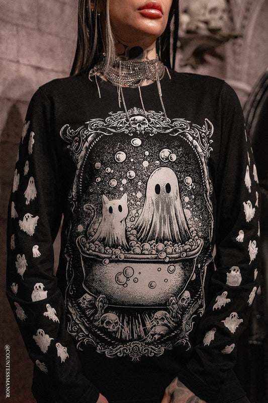 gothic long sleeve ghost cat creepy cute shirt