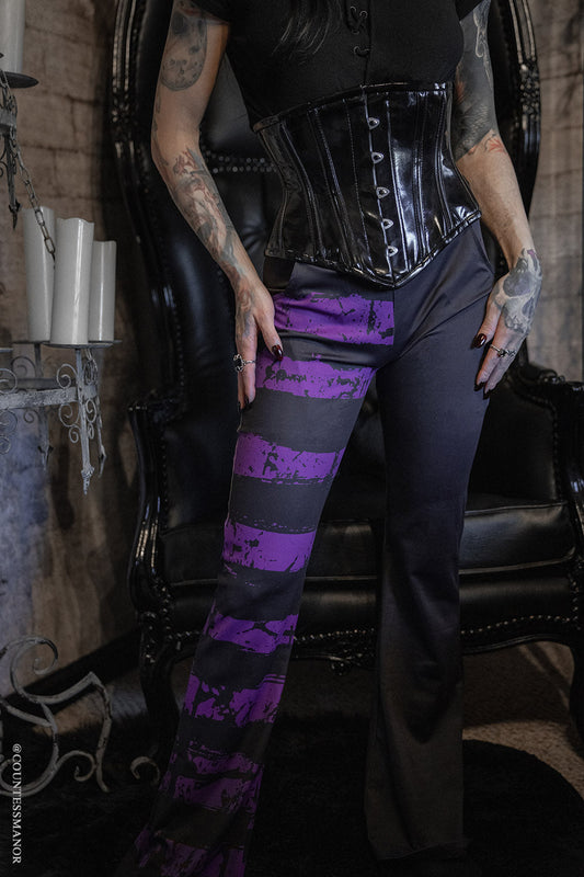 womens purple and black striped flares bell bottoms by vampire freaks