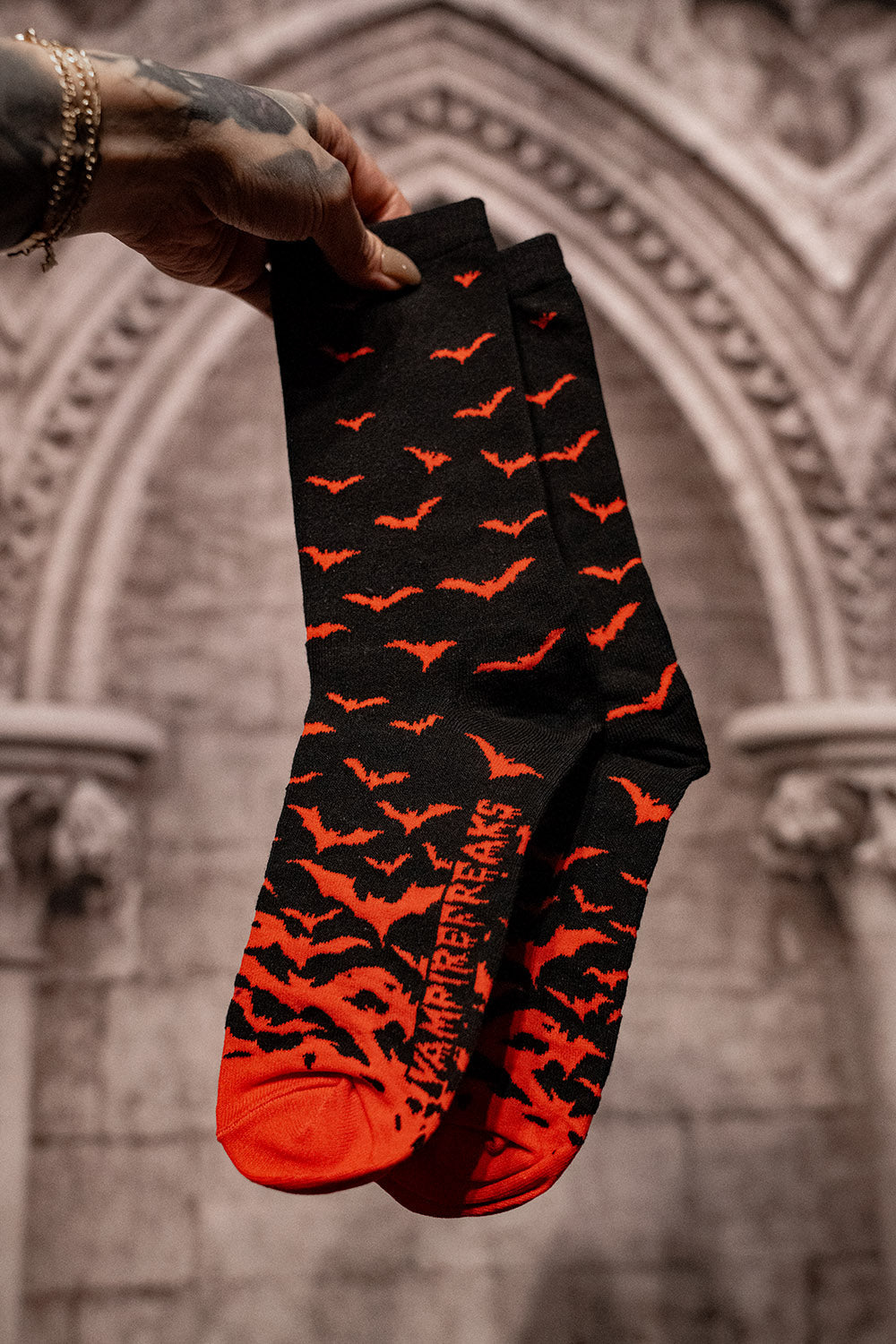 mens gothic red and black bat socks