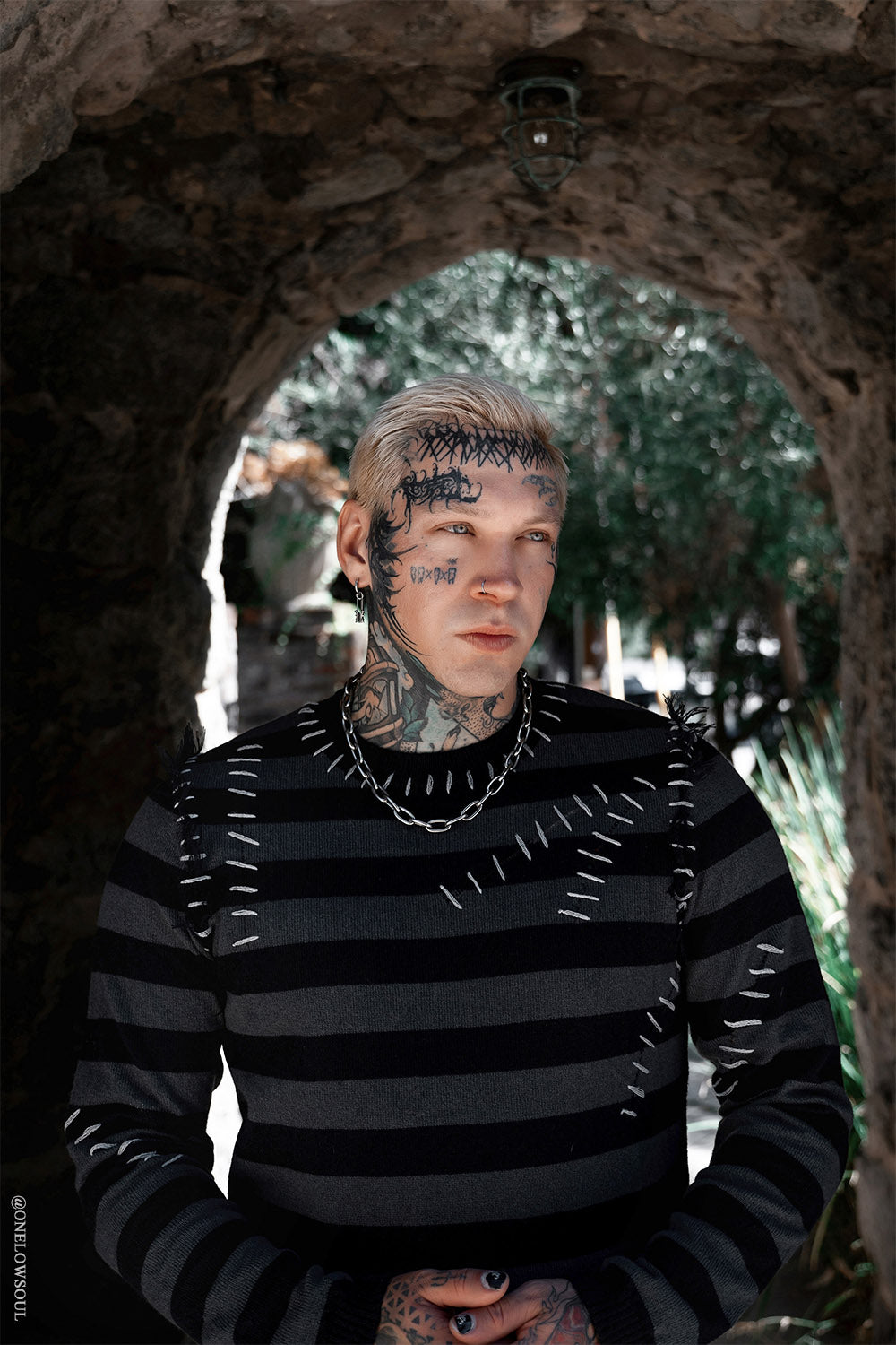 mens long sleeve grunge goth striped top 