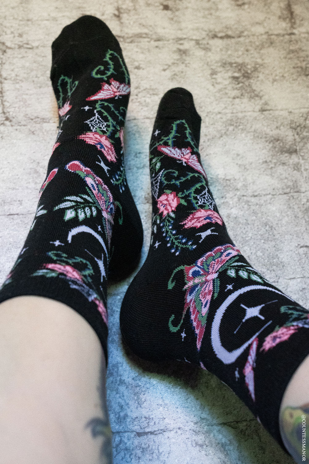 pink kawaii moth socks