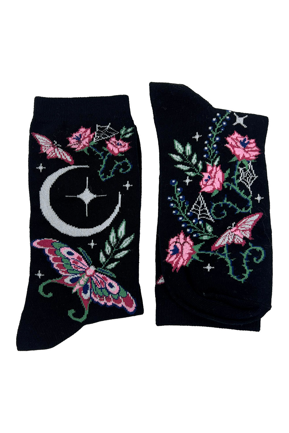 enchanting dark fairycore crescent moon socks