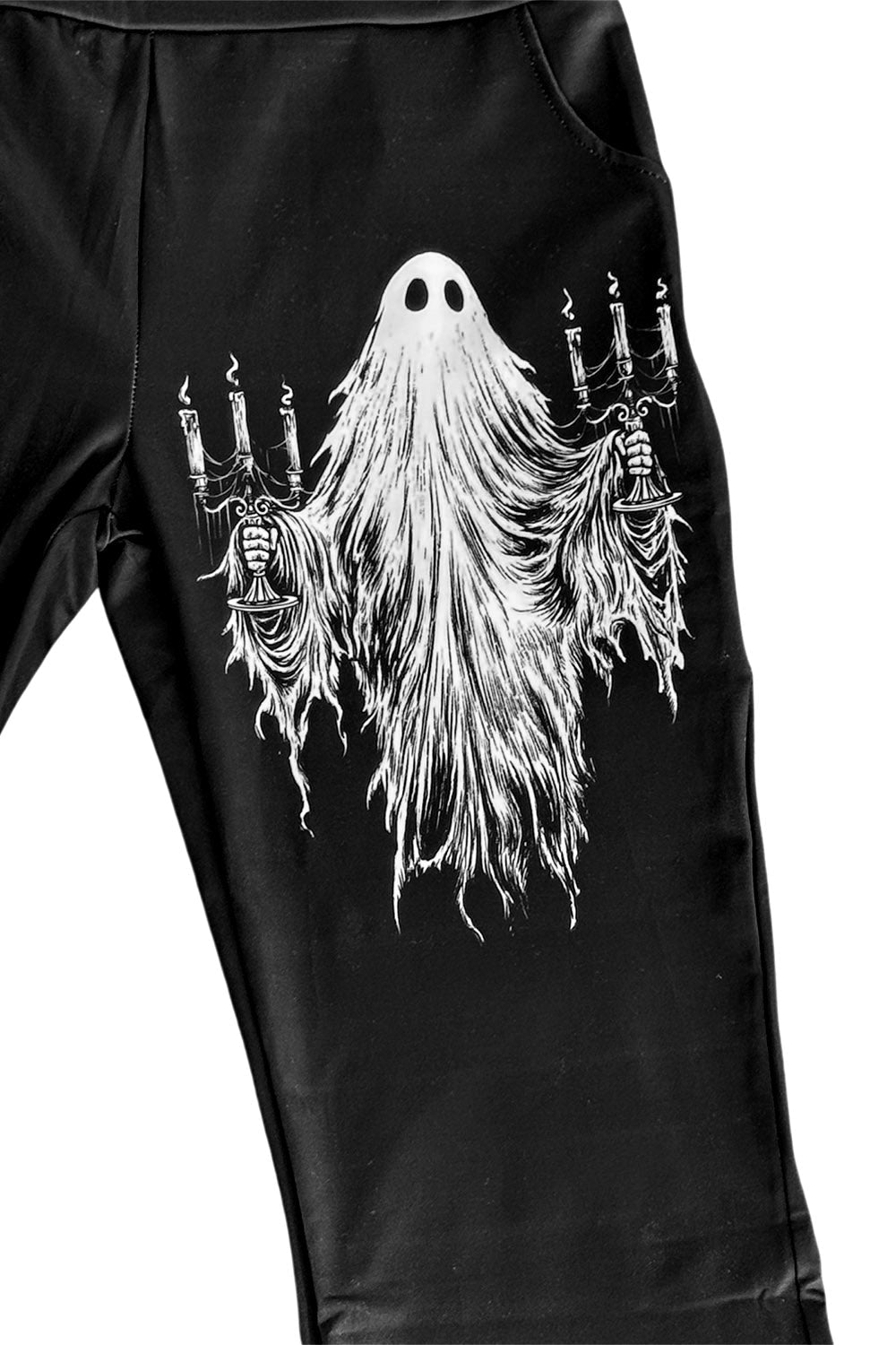 spooky ghost holding a candelabra candlestick goth leggings