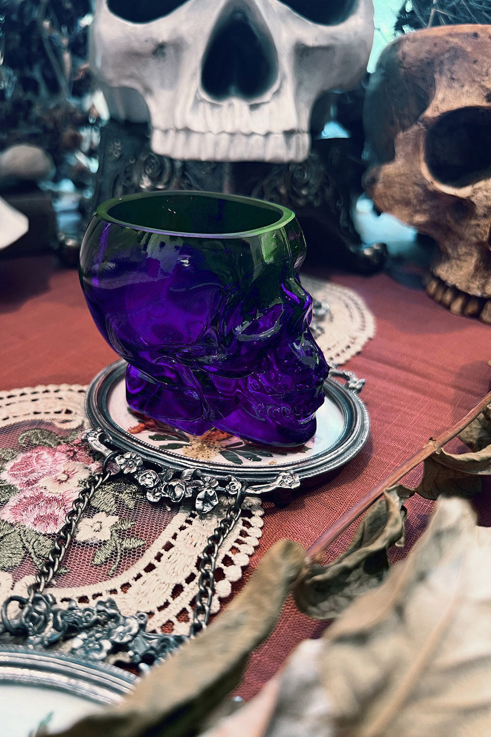 gothic purple skull shot glass