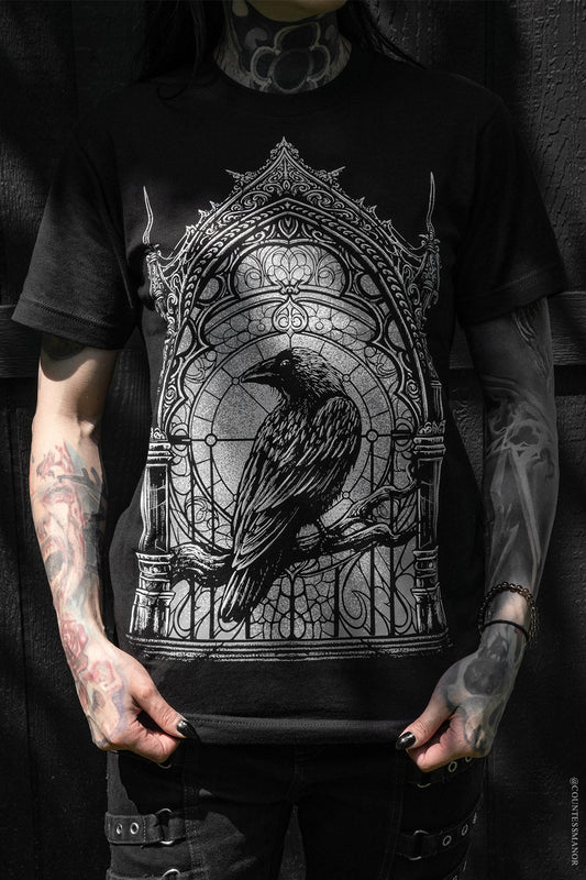 gothic cathedral crow raven t-shirt