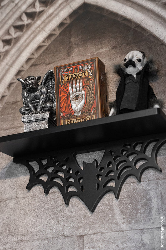 black dark wood black wood spiderweb shelf