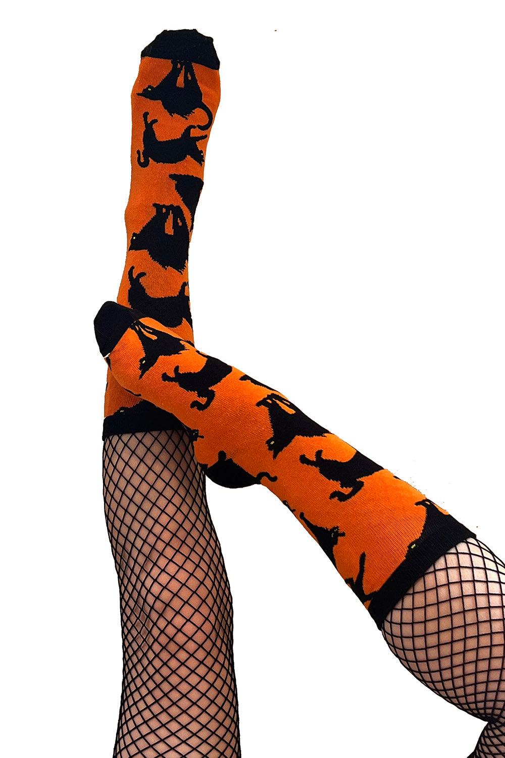 orange and black knitted halloween socks