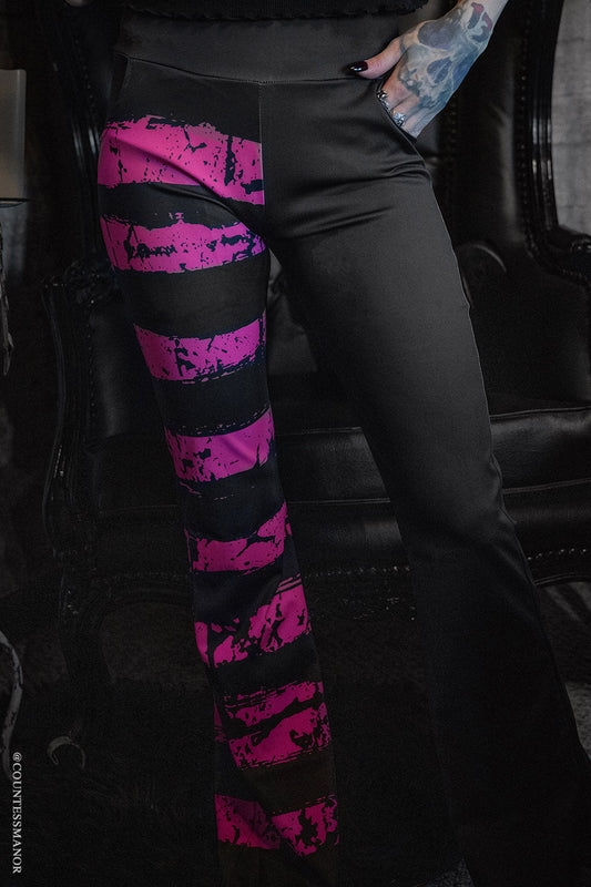 gothic pink and black flared leggings with pockets