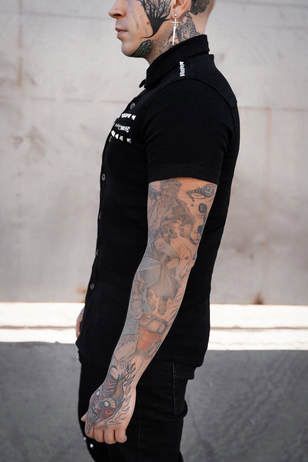 mens shirt sleeve grunge goth collared top