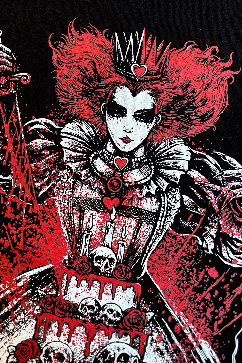 emo dark evil queen of hearts alice in wonderland holding knife and cake graphic hoodie