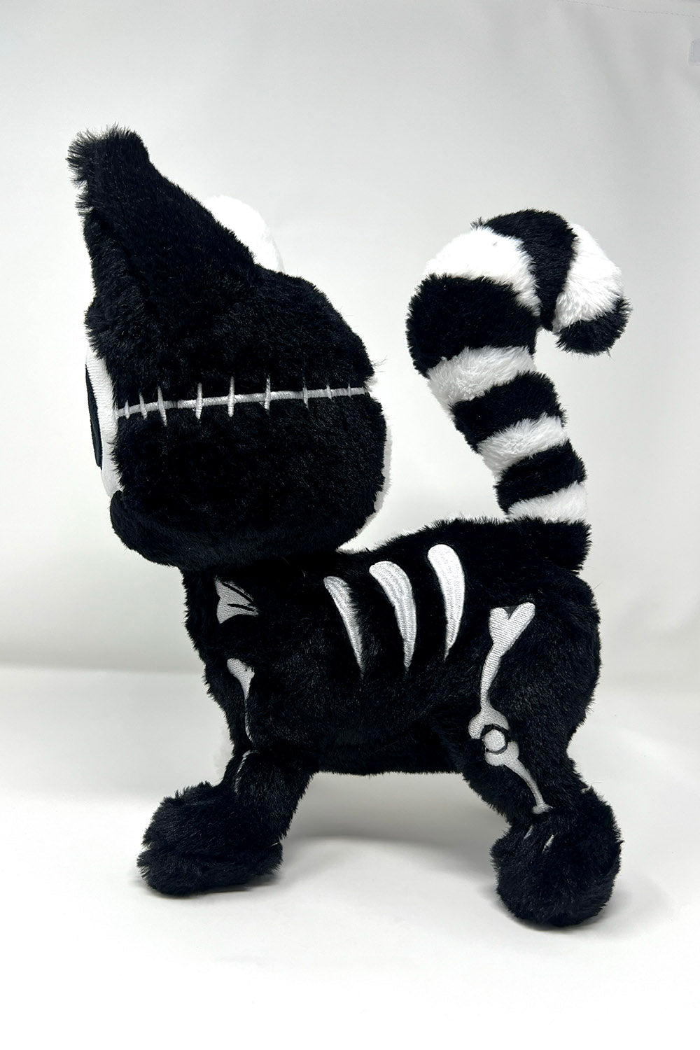embroidered gothic skeleton cat plushie with stitches