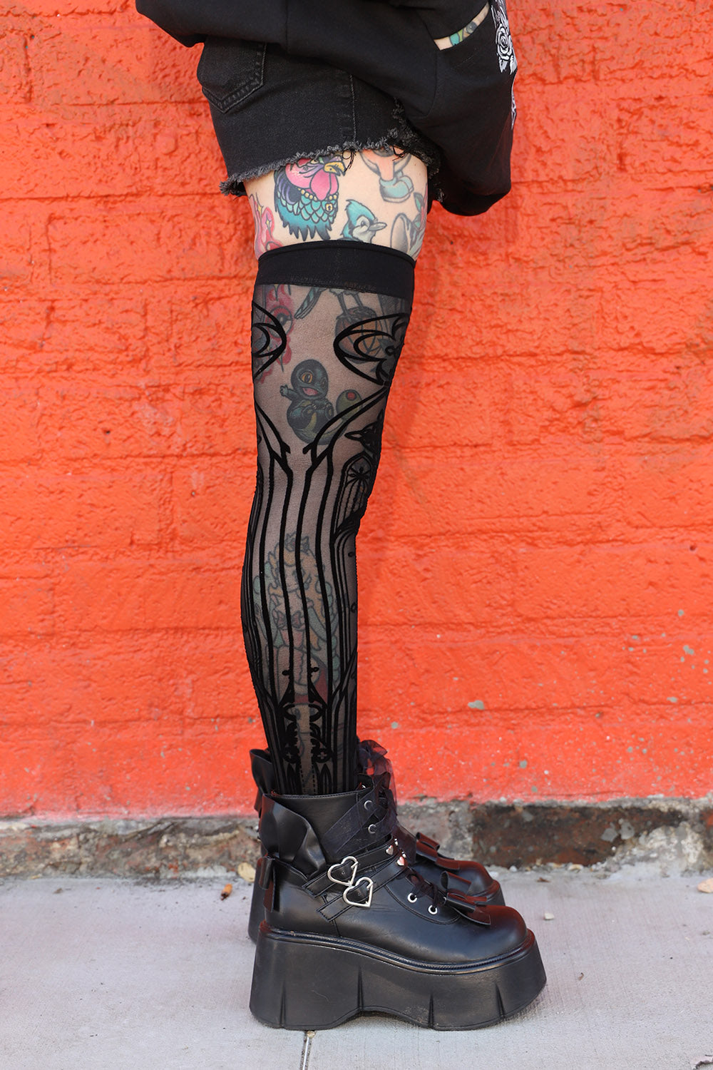 gothic cathedrall womens sheer thigh high tights